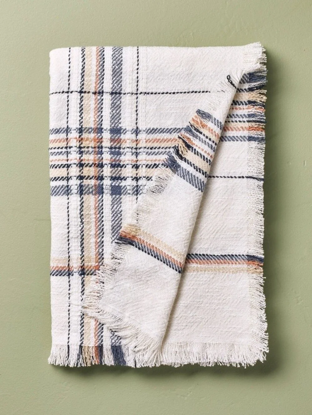 Plaid Woven Throw Blanket Sour Cream/ Blue - Hearth & Hand